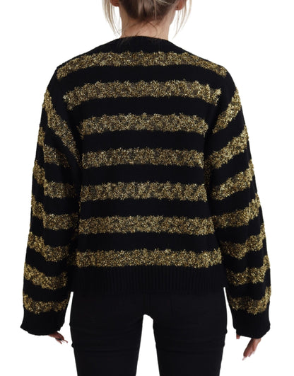 Dolce & Gabbana Elegant Black and Gold Crystal Sweater