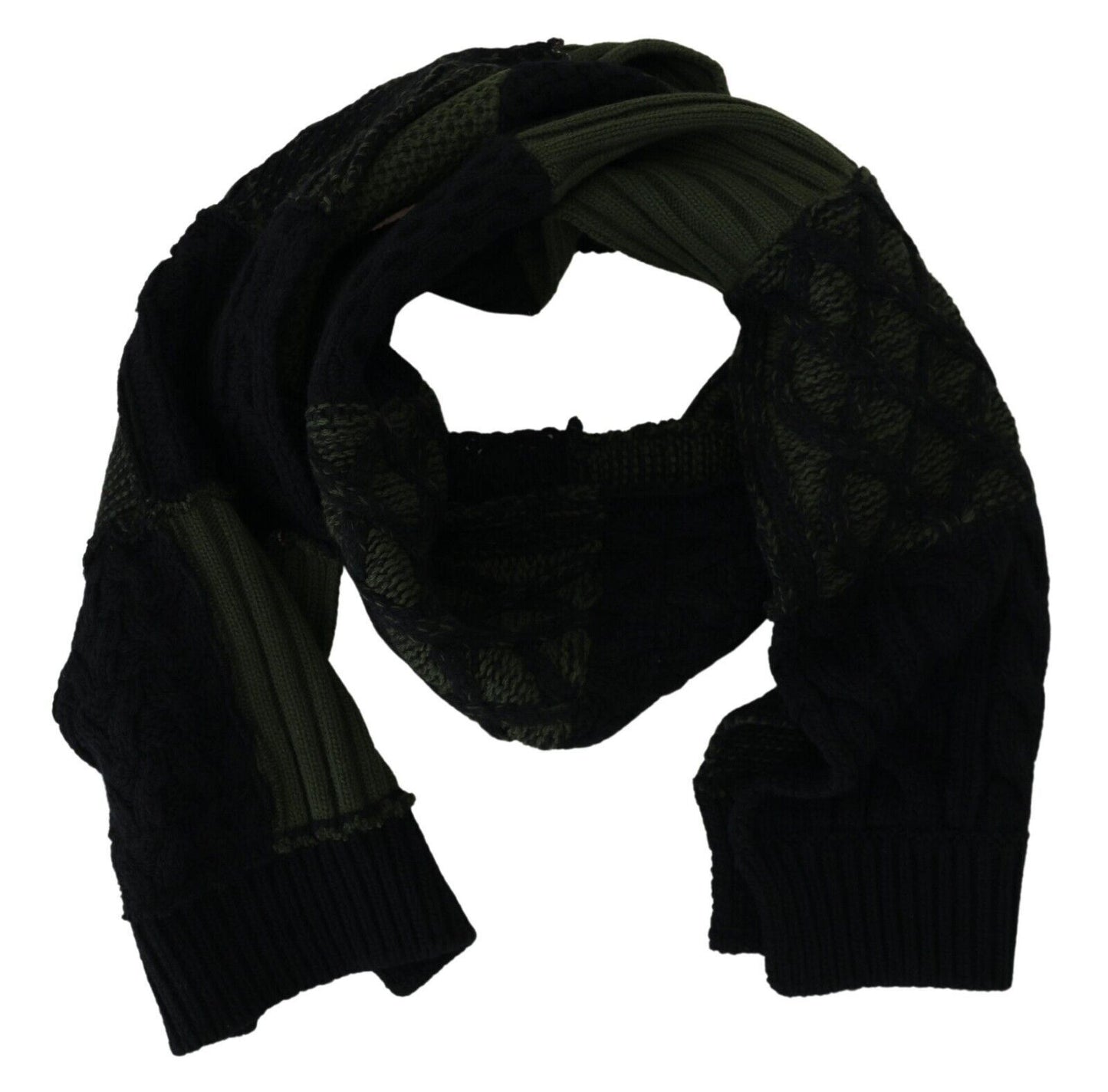 Dolce &amp; Gabbana Elegant Wool Scarf i Svart &amp; Grönt