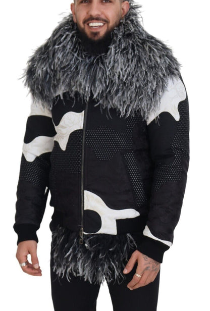 Dolce & Gabbana Elegant Shearling Zip Jacket in Black & White