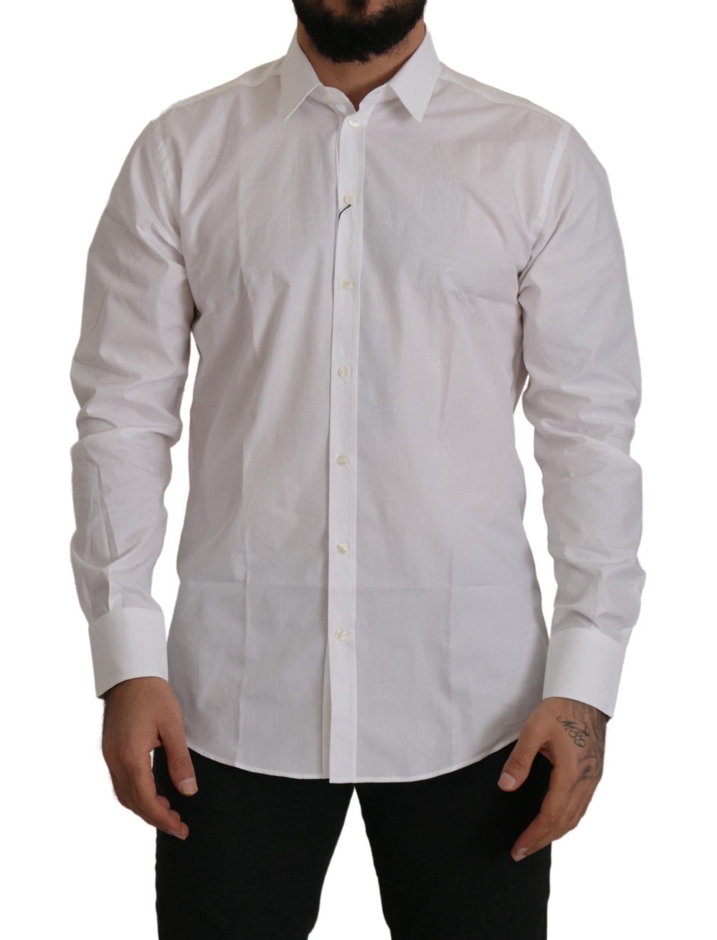 Dolce &amp; Gabbana Elegant Slim Fit White Martini Dress Shirt