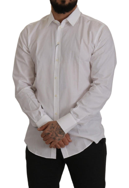 Dolce &amp; Gabbana Elegant Slim Fit White Martini Dress Shirt