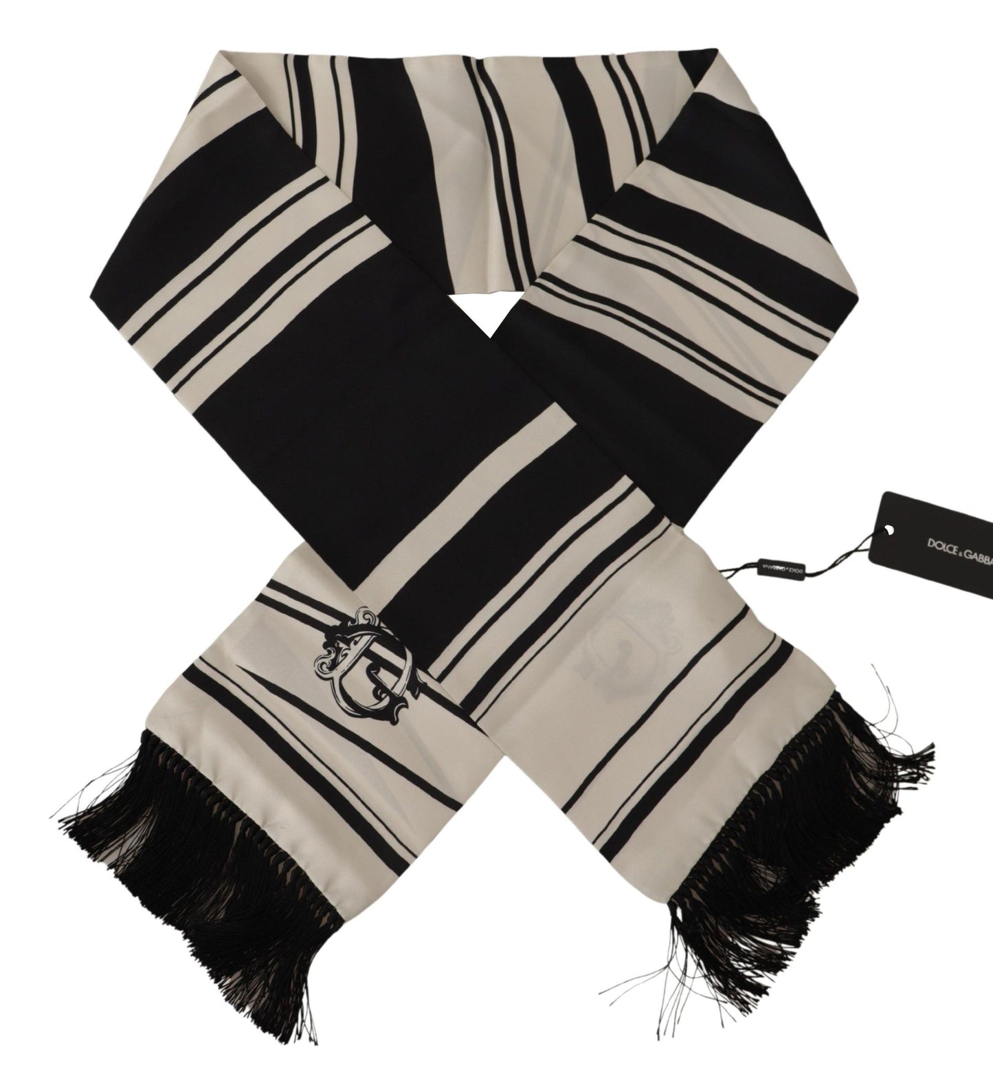 Dolce &amp; Gabbana elegant sidenscarf för män - klassisk svart rand