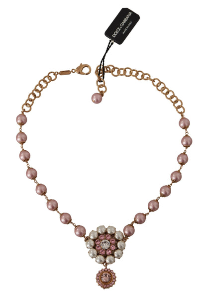 Dolce &amp; Gabbana Elegant Gold Crystal Floral Statement halsband