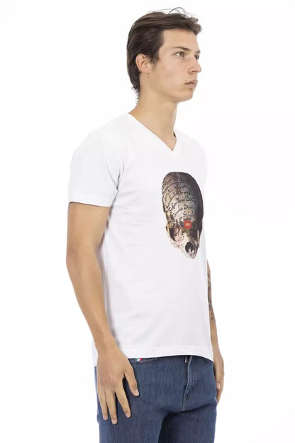 Trussardi Action Vit bomull T-shirt med V-ringad herr