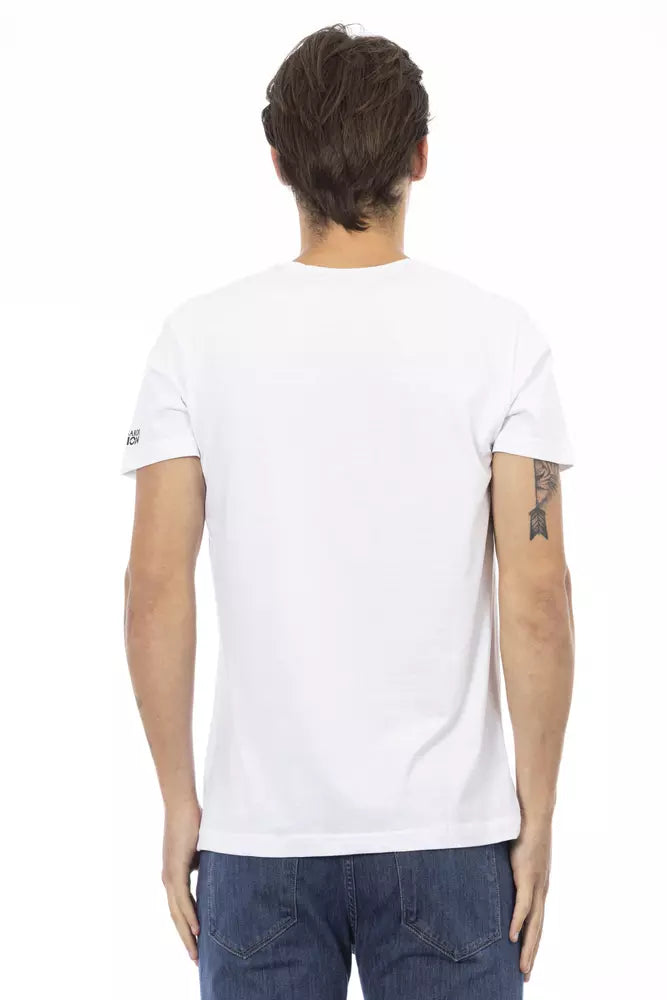 Trussardi Action Vit bomull T-shirt med V-ringad herr