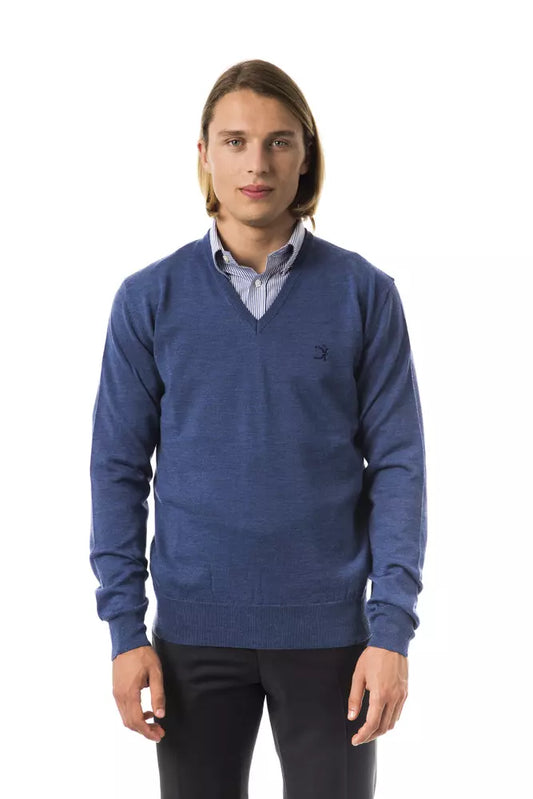 Uominitaliani Jersey azul de lana merino para hombre