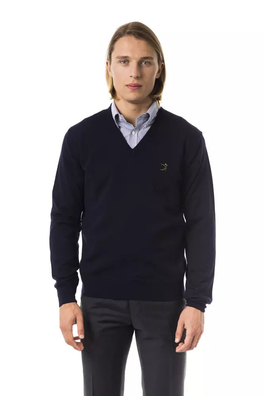 Uominitaliani Jersey azul de lana merino para hombre