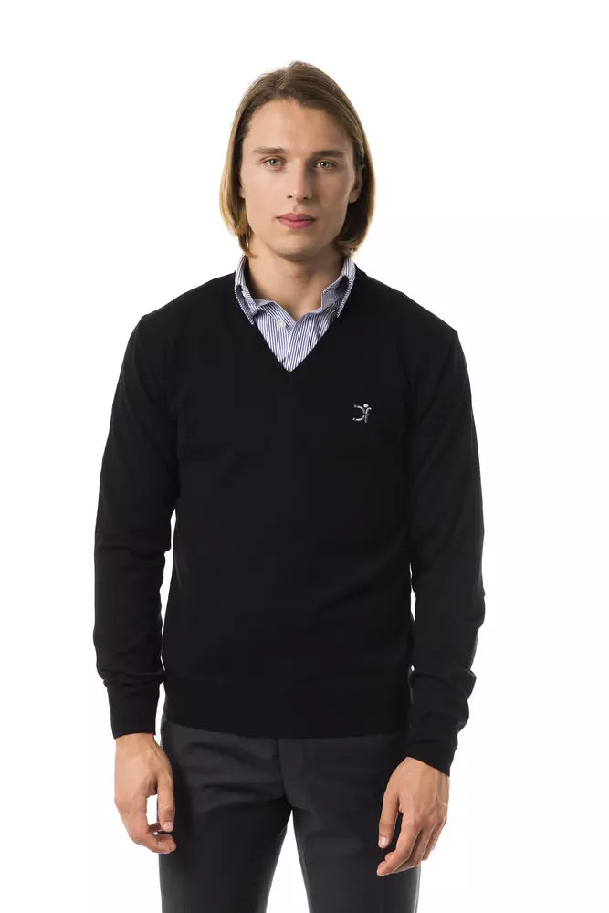 Uominitaliani Jersey negro de lana merino para hombre