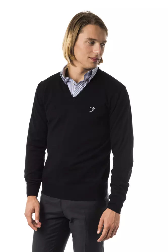 Uominitaliani Jersey negro de lana merino para hombre