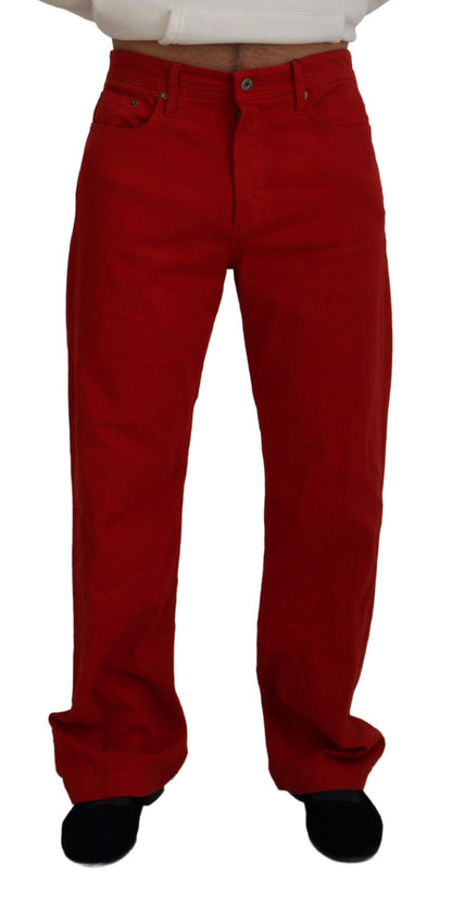 Dolce &amp; Gabbana Chic Red Cotton Denim Byxor