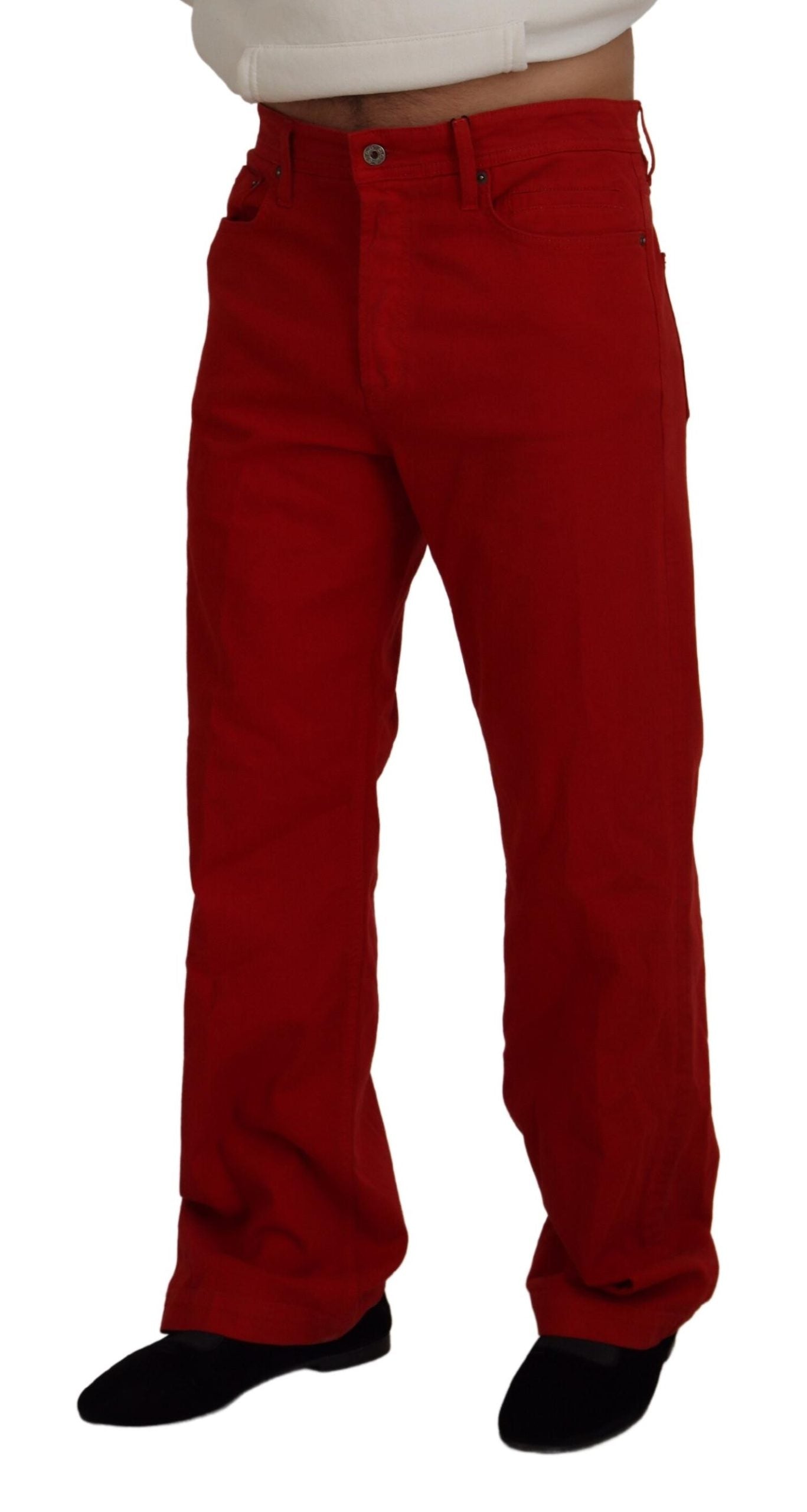 Dolce &amp; Gabbana Chic Red Cotton Denim Byxor