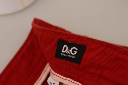 Dolce &amp; Gabbana Chic Red Cotton Denim Byxor