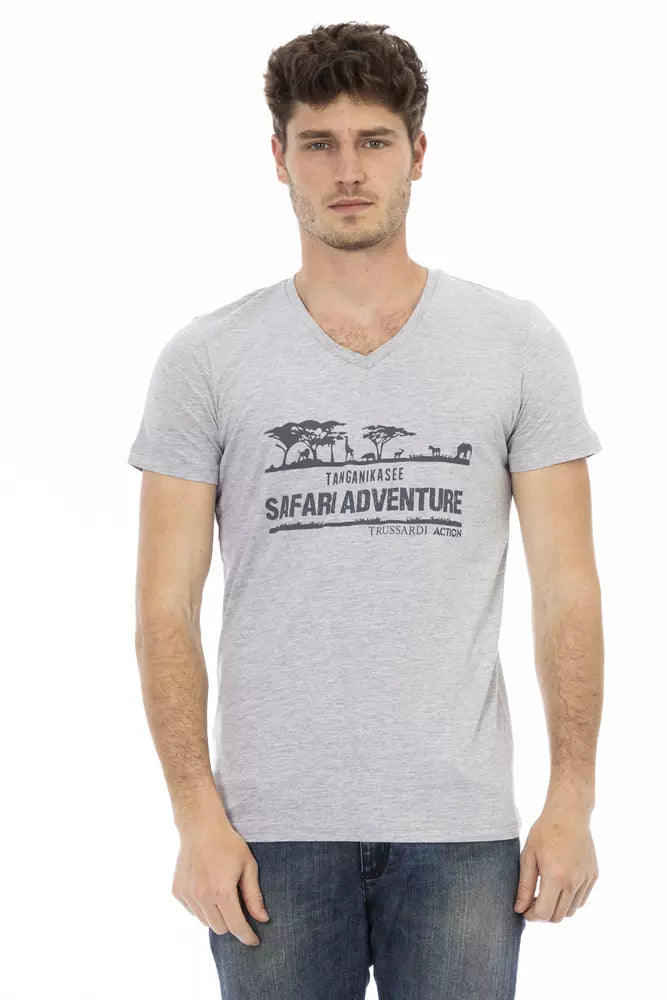 Trussardi Action Grå bomull män V-ringad T-shirt