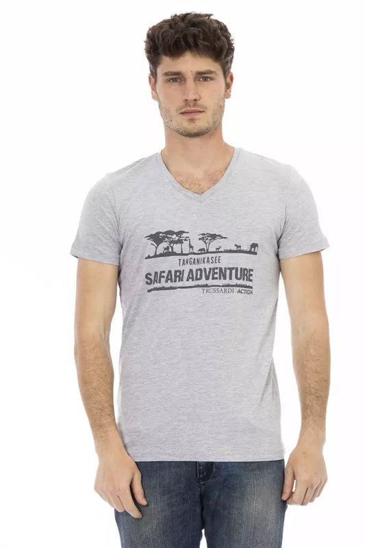 Camiseta de cuello en V para hombre de algodón gris Trussardi Action