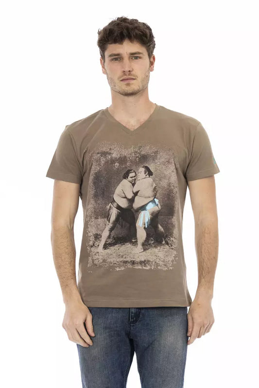 Camiseta de cuello en V de algodón marrón para hombre Trussardi Action