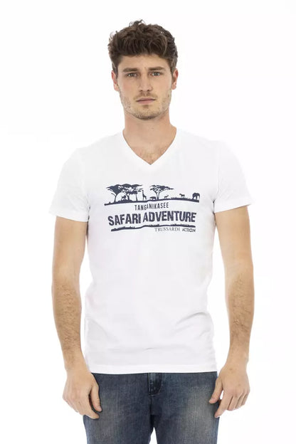 Trussardi Action Vit bomull T-shirt med V-ringad herr