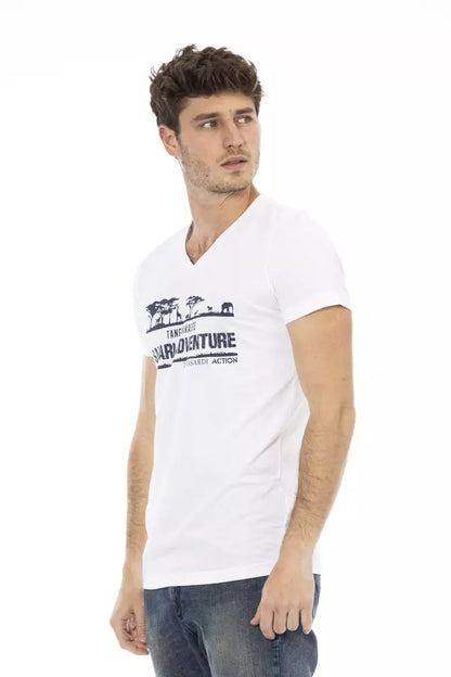 Trussardi Action Vit bomull T-shirt med V-ringad herr