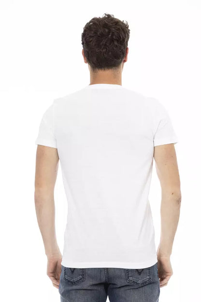 Trussardi Action Vit bomull T-shirt med V-ringad herr