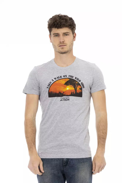 Camiseta de algodón gris Trussardi Action para hombre