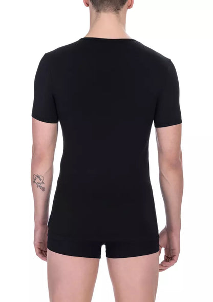 Bikkembergs Black Cotton Men V-Neck T-Shirt