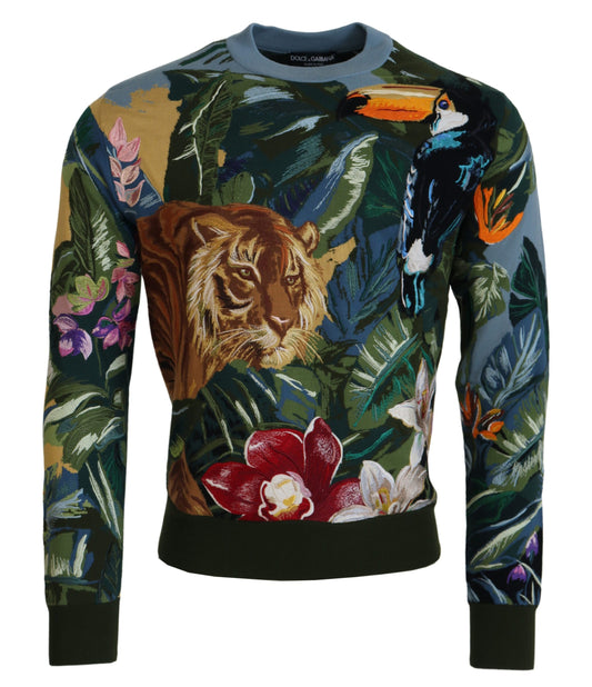 Dolce &amp; Gabbana Jungle-broderad ylle-silkeströja