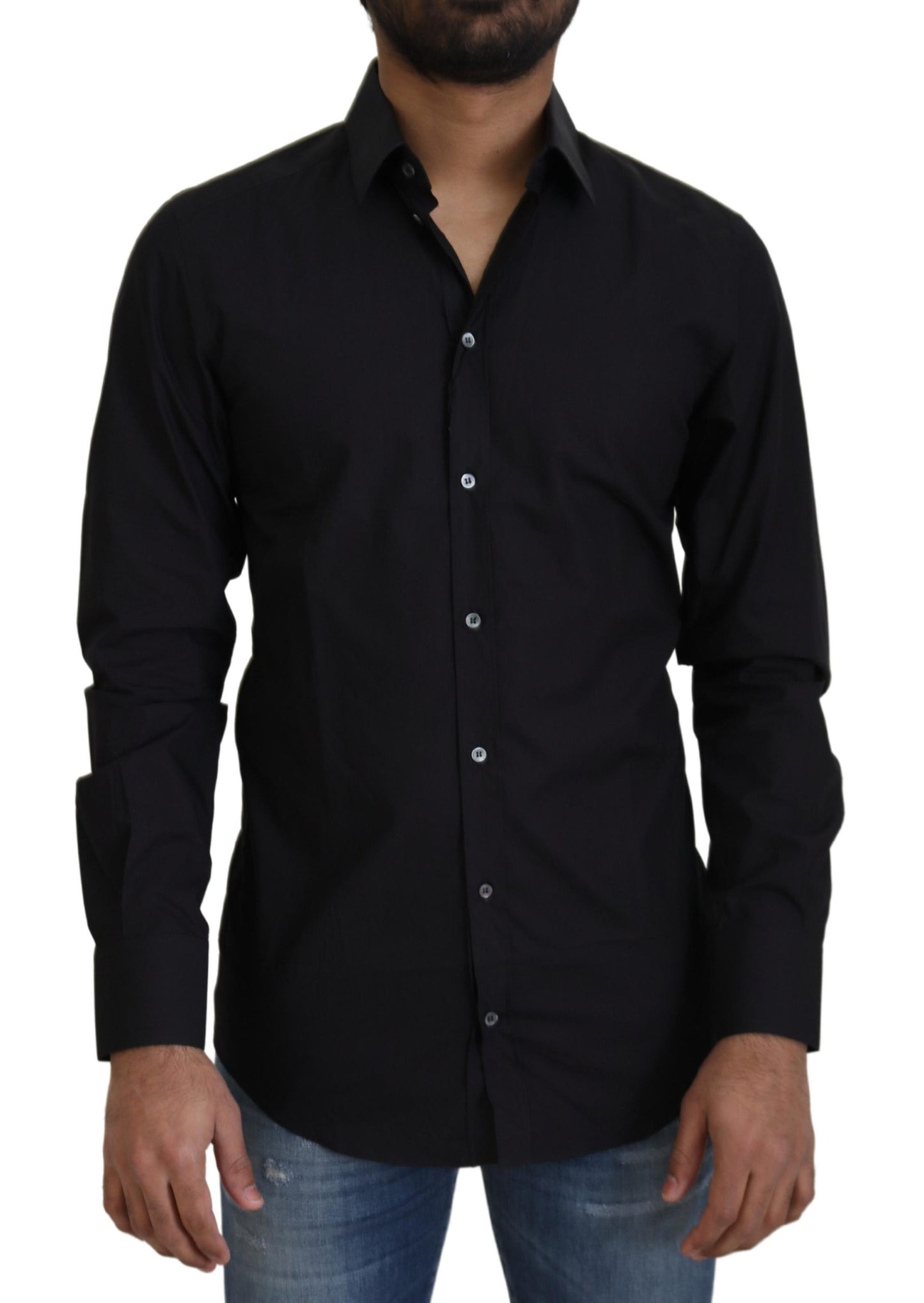 Dolce &amp; Gabbana Elegant Slim Fit Black Cotton Dress Shirt