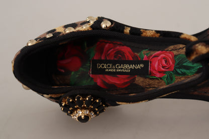 Dolce & Gabbana Floral Embellished Leopard T-Strap Sandals