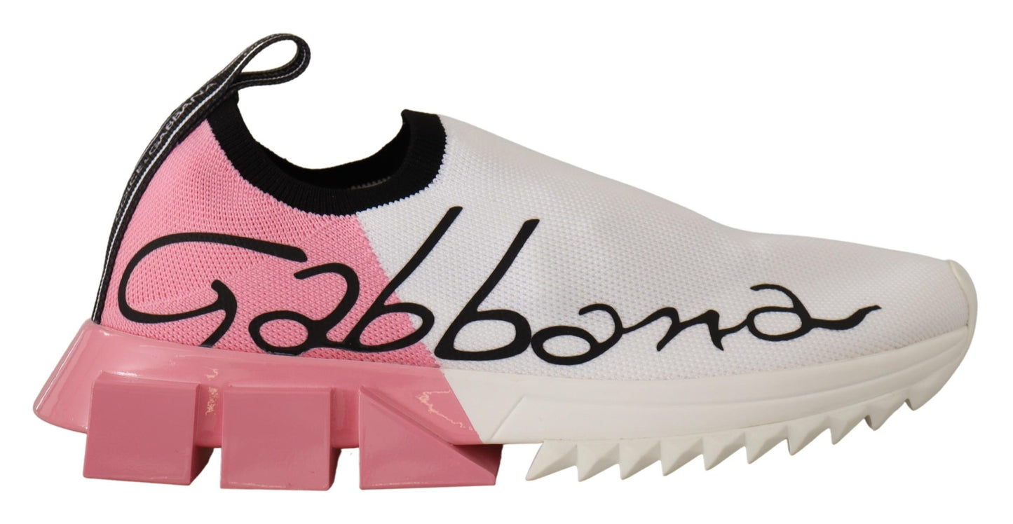 Dolce &amp; Gabbana eleganta Sorrento Slip-On sneakers i vitt och rosa