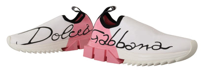 Dolce &amp; Gabbana eleganta Sorrento Slip-On sneakers i vitt och rosa