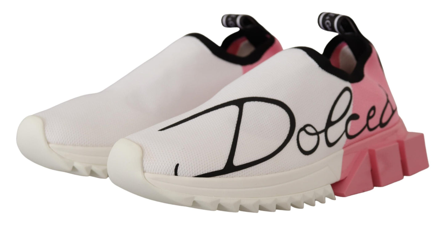 Dolce &amp; Gabbana eleganta Sorrento Slip-On sneakers i vitt och rosa