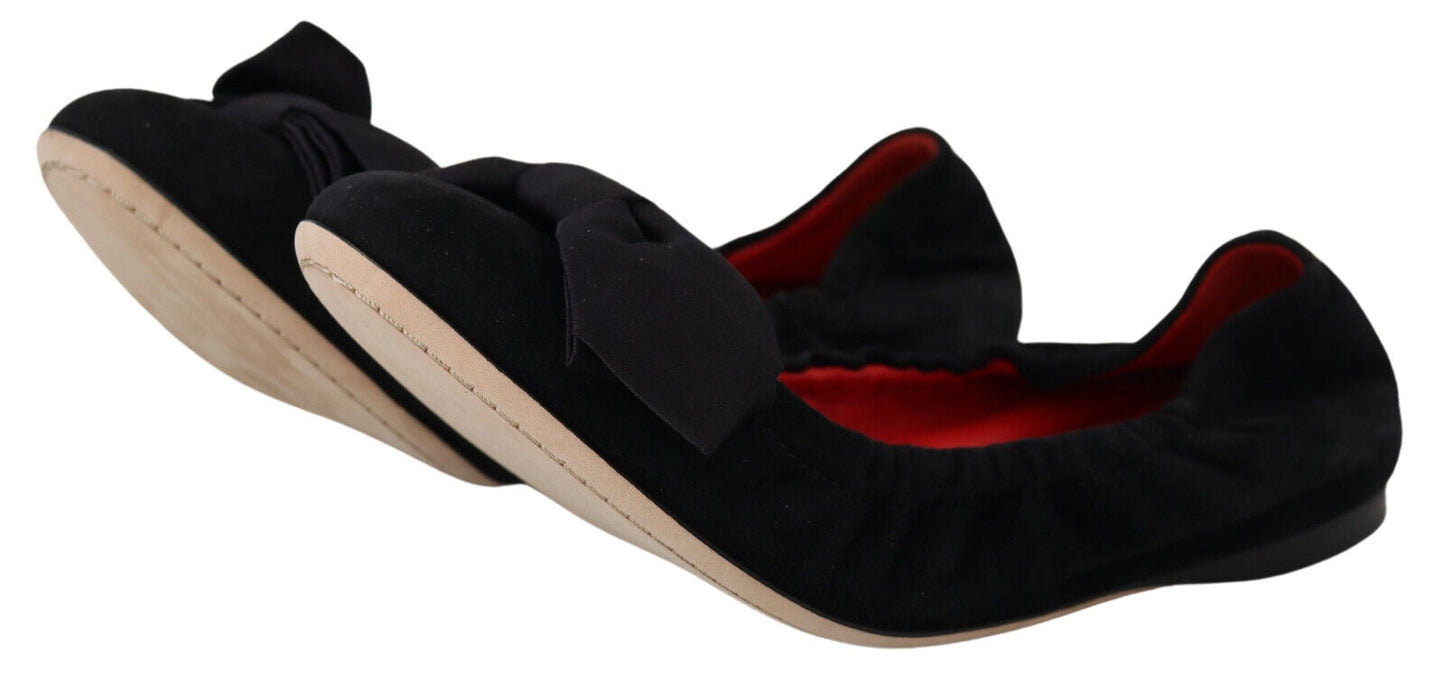 Dolce &amp; Gabbana Elegant Black Mocka Balett Flats