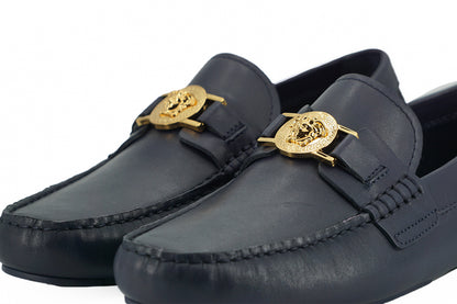 Mocasines elegantes de piel de becerro azul marino de Versace