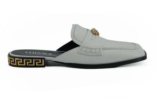 Versace Elegant Vit Läder Flat Slides