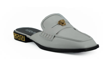 Versace Elegant Vit Läder Flat Slides