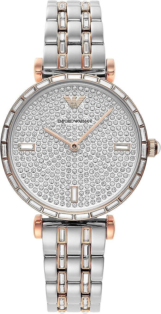 Elegante reloj de dos tonos con cristales pavé de Emporio Armani