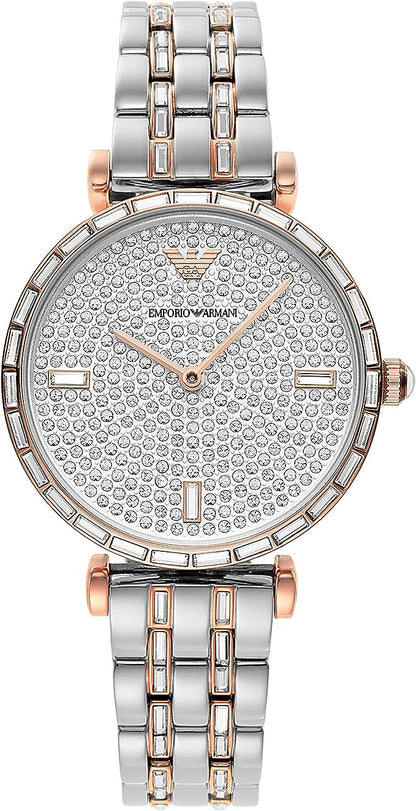 Elegante reloj de dos tonos con cristales pavé de Emporio Armani