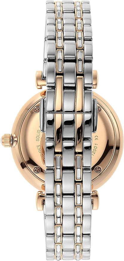 Elegante reloj de dos tonos con cristales pavé de Emporio Armani