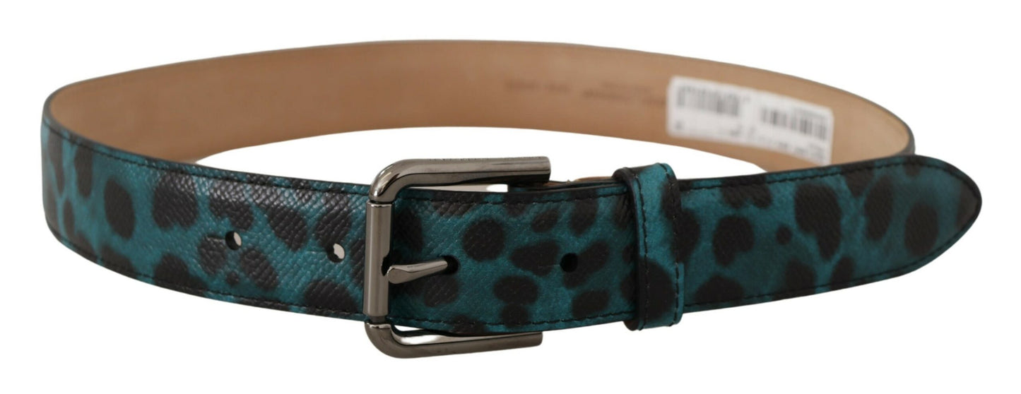 Dolce & Gabbana Engraved Logo Leather Belt in Blue Green