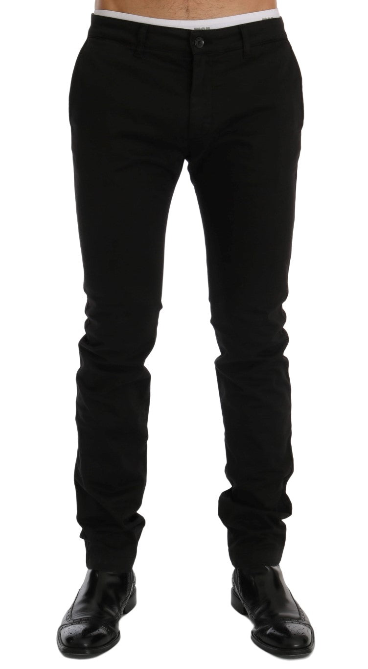 GF Ferre Elegant Slim Fit Black Cotton Trousers