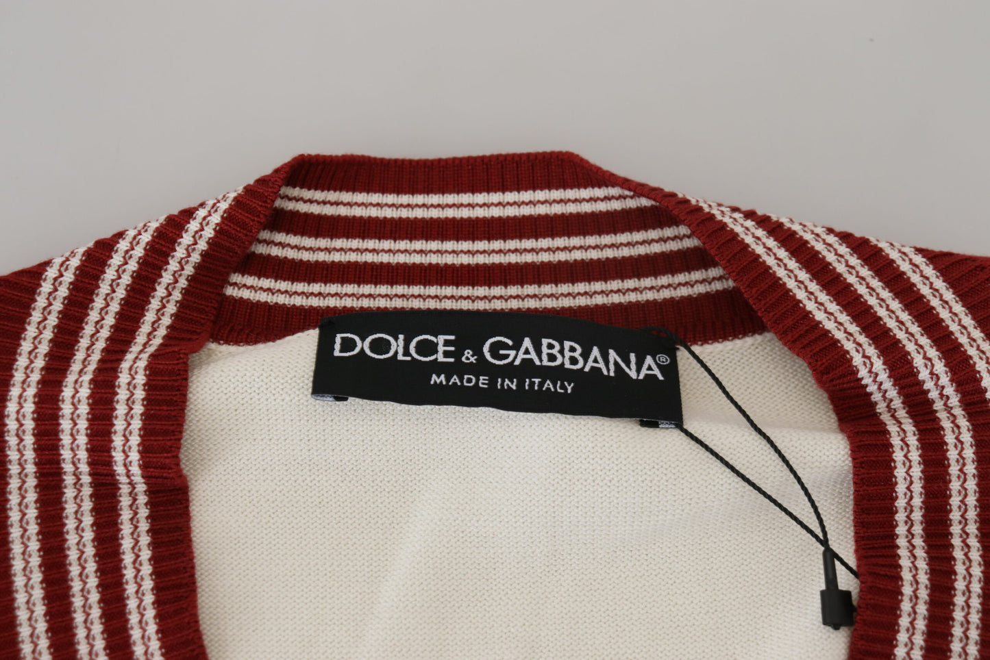 Dolce &amp; Gabbana Off White Siden bomull V-ringad tröja