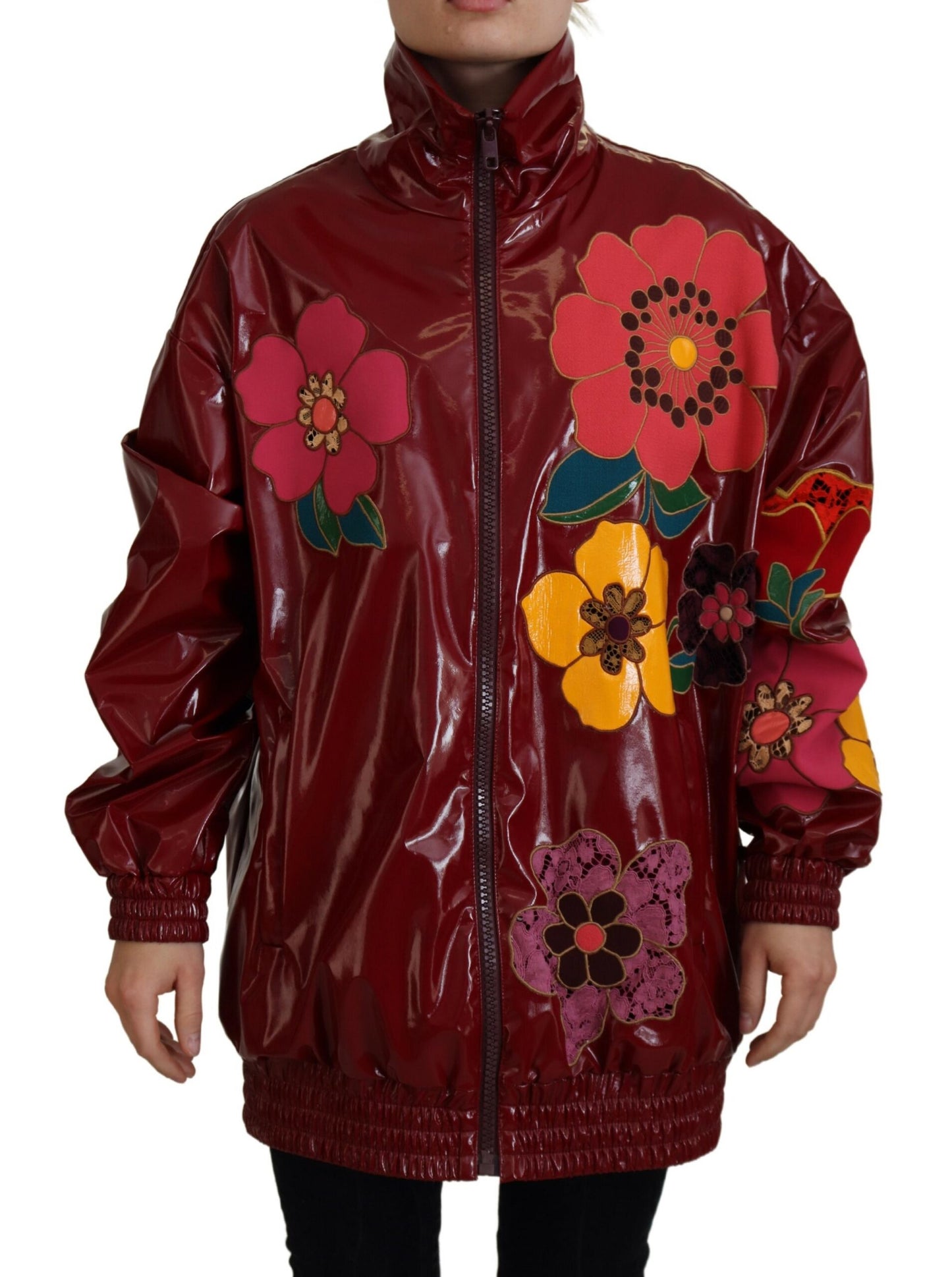 Dolce &amp; Gabbana Maroon Floral Luxe Jacka