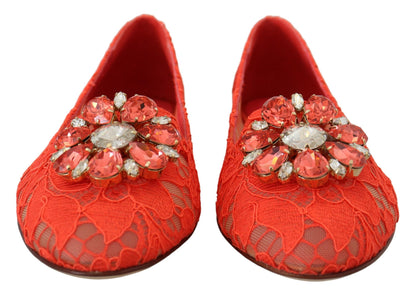 Dolce &amp; Gabbana Elegant Lace Vally Flats i korallrött