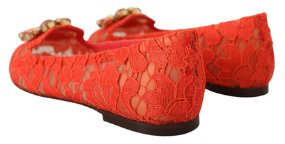 Dolce &amp; Gabbana Elegant Lace Vally Flats i korallrött