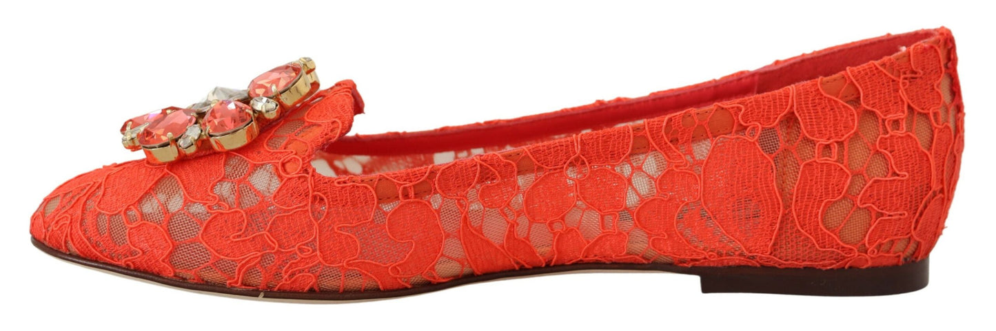 Dolce &amp; Gabbana Elegant Lace Vally Flats i korallrött