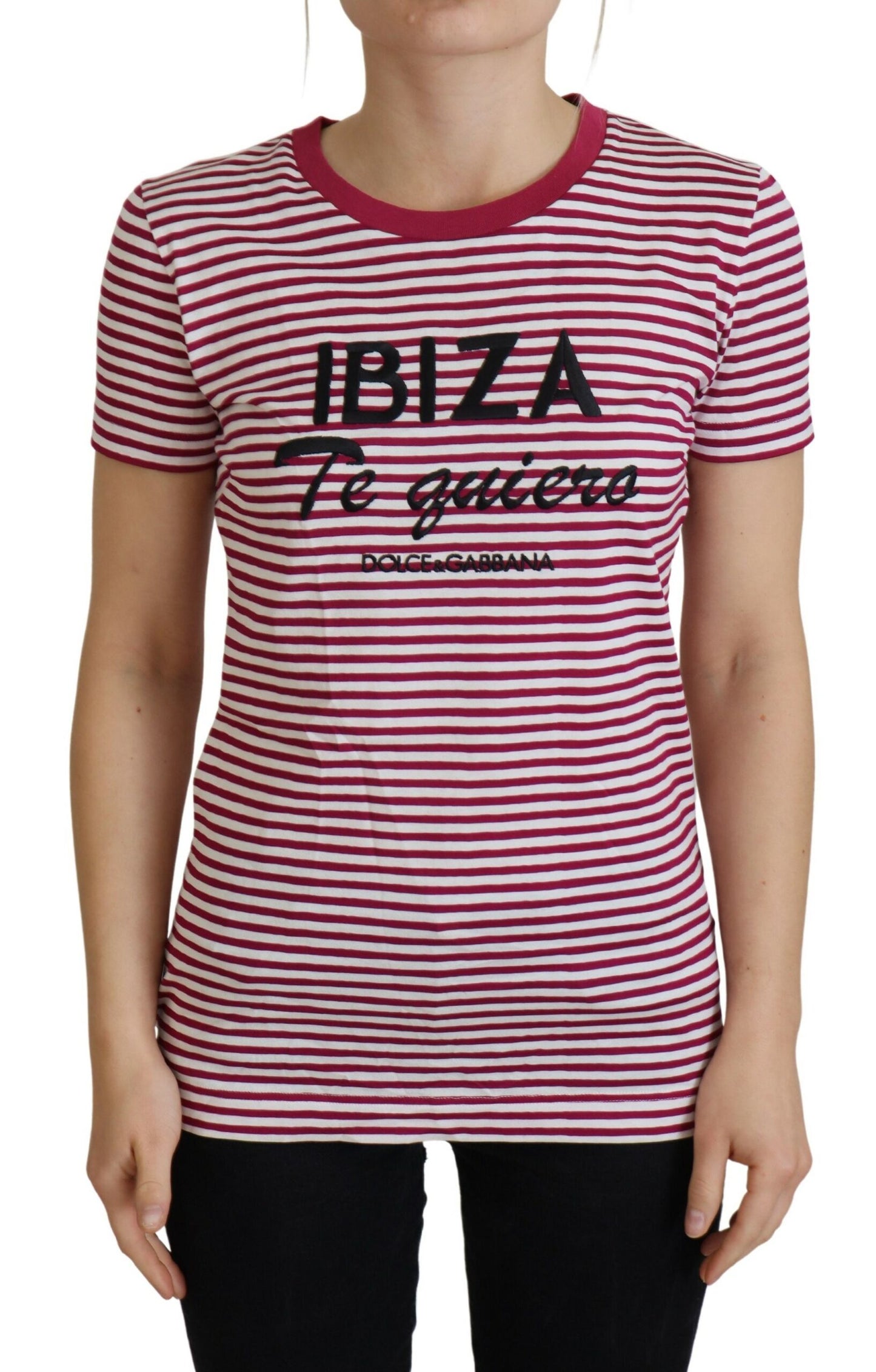 Dolce &amp; Gabbana Exklusiv randig Ibiza T-shirt med rund hals