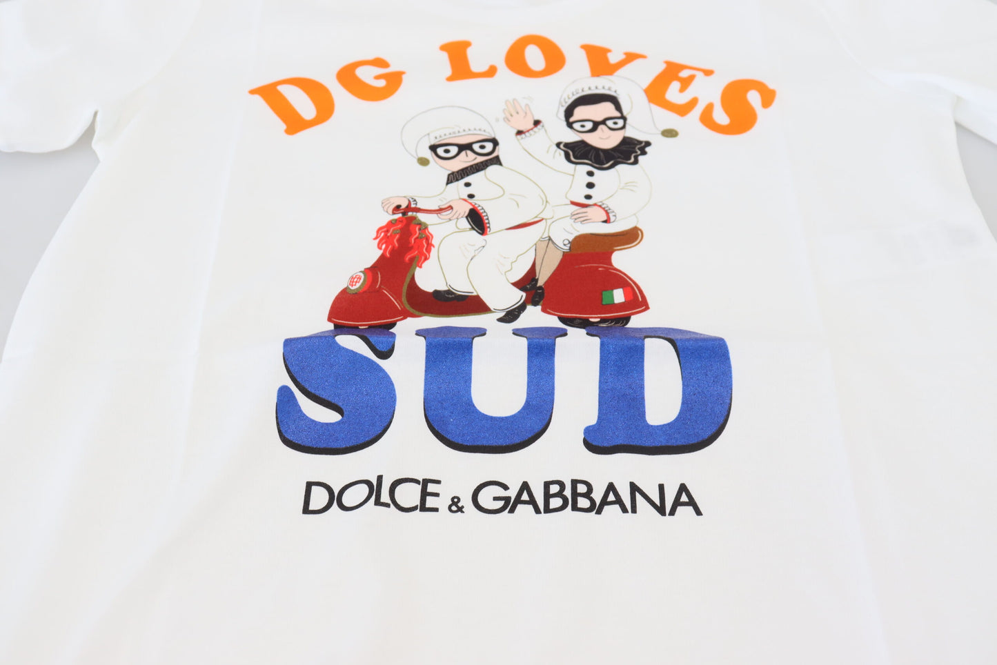 Dolce &amp; Gabbana Elegant vit t-shirt med rund hals och färgglatt tryck