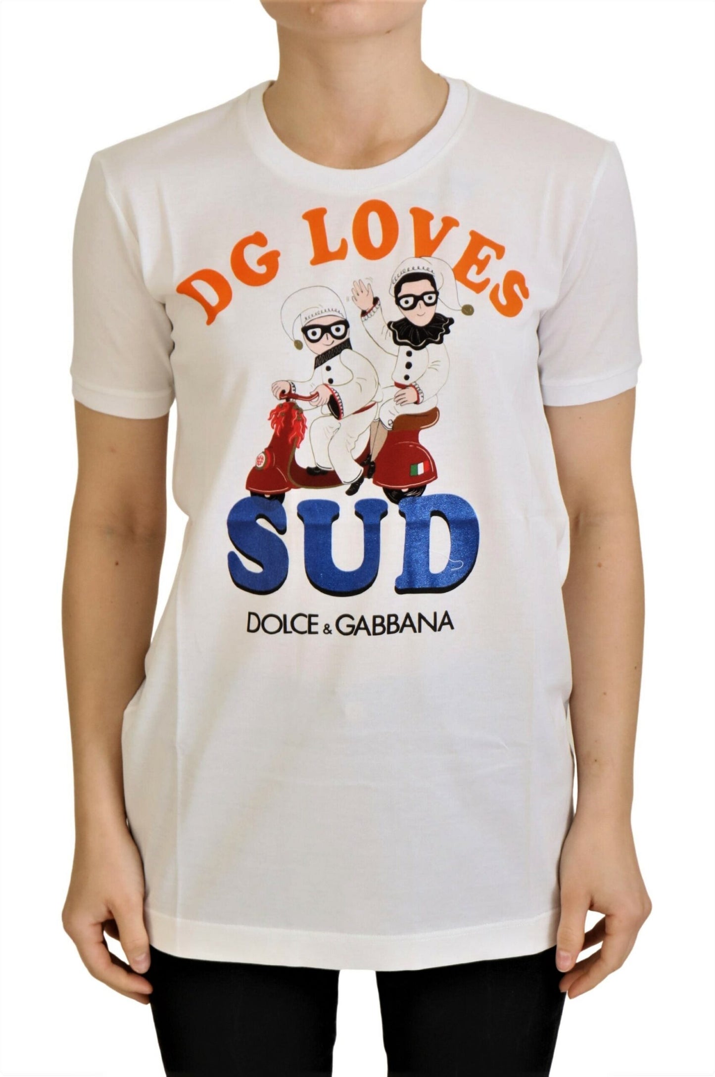 Dolce &amp; Gabbana Elegant vit t-shirt med rund hals och färgglatt tryck