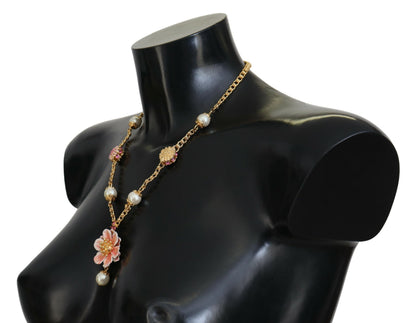 Dolce &amp; Gabbana Elegant Floral Statement Charm Halsband