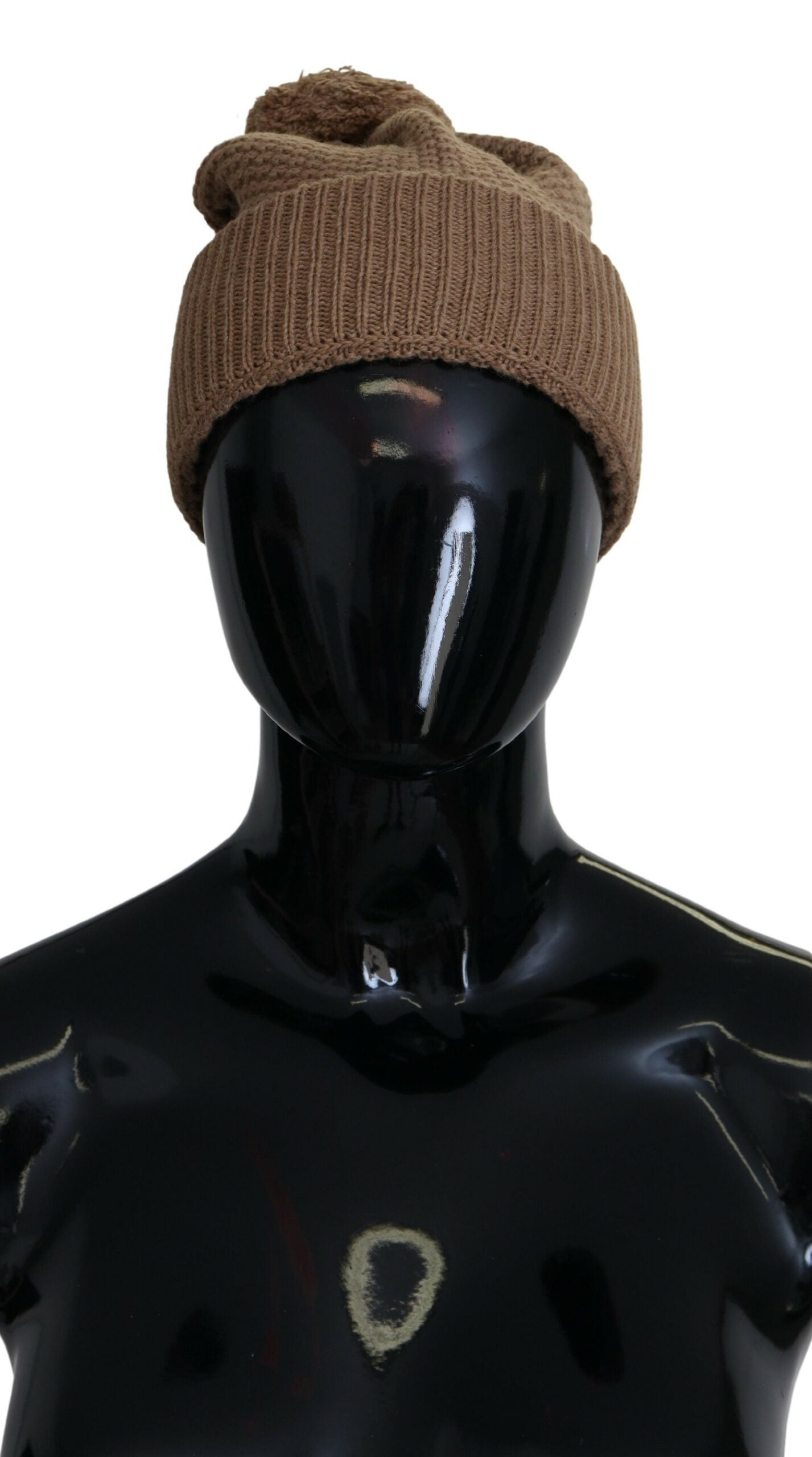 Dolce &amp; Gabbana Elegant Camel Knit Beanie med pälsaccent