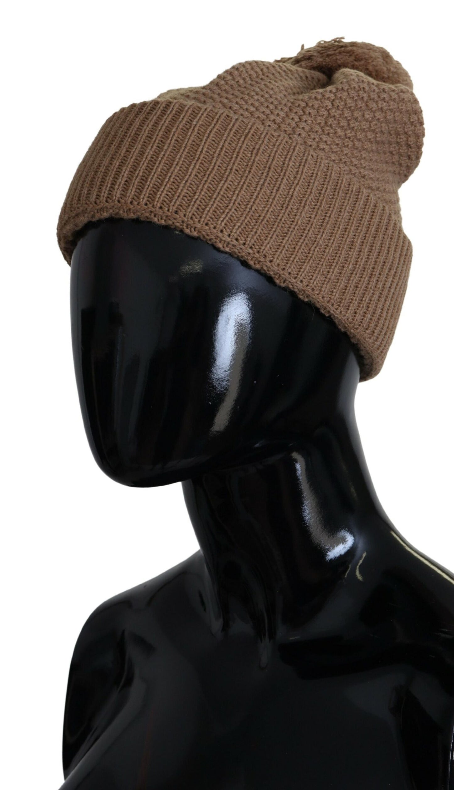 Dolce &amp; Gabbana Elegant Camel Knit Beanie med pälsaccent